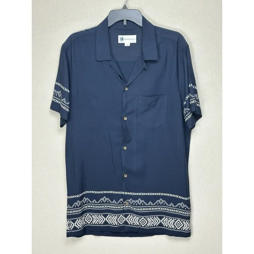 Aeropostale‎ Button Down Shirt Men's Men's Navy Blue White Trim Rayon India